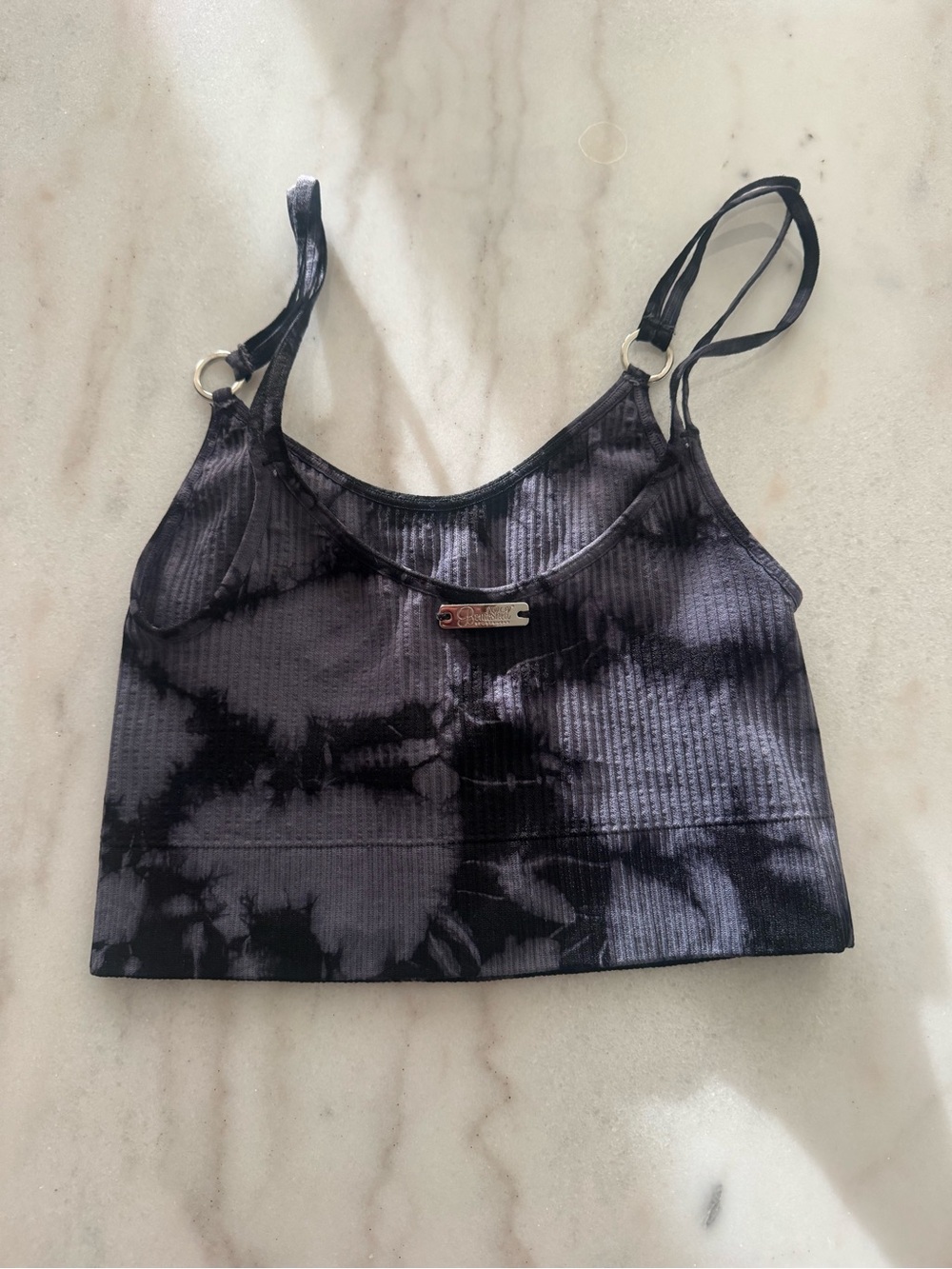 Bombshell Sportswear Black Tie-Dye Ribbed Sports Bra
